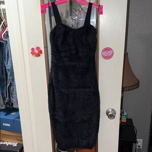 Fabletics Black Fuzzy Midi Bodycon Dress with Wide Straps